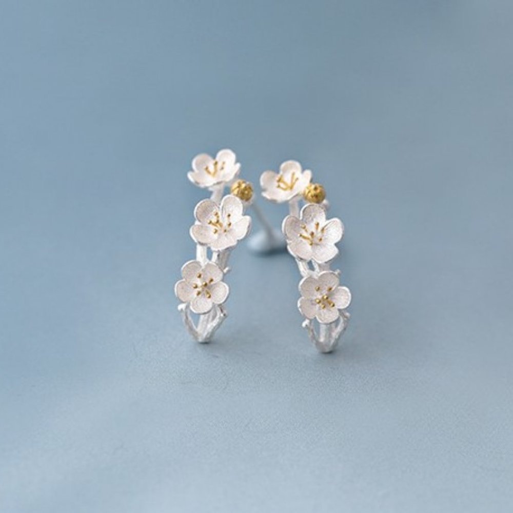 NEW 925 Sterling Silver Flower Climber Earrings A - Picture 6 of 8
